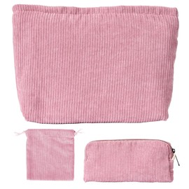 Toiletry Bag, Large Toiletry Bag, Women's Corduroy Bag, Large Capacity, Quilted Toiletry Bag, pink, Pack of 3