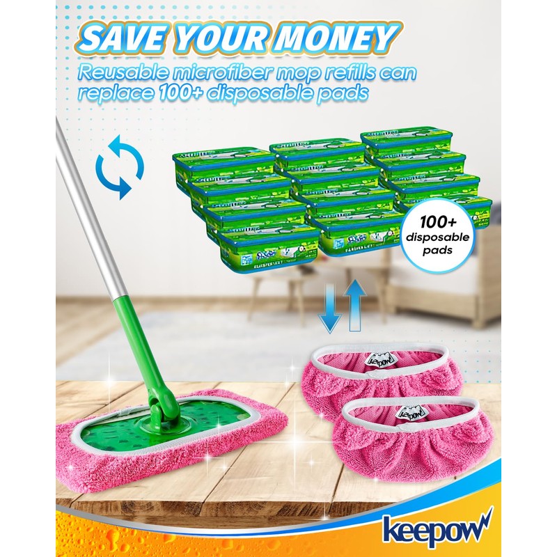 KEEPOW Reusable Mop Refill Pads for Flash Speedmop, Microfibre Pad