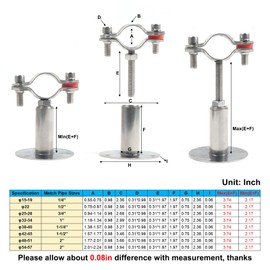 Kodilin 4PCS 304 Stainless Steel Wall Mount Ceiling Mount Pipe Supports,Suitable for OD Pipe 1-1/4"(38-40mm),Adjustable Height 50-100mm,Adjustable Pipe Strap Clamp with Screws