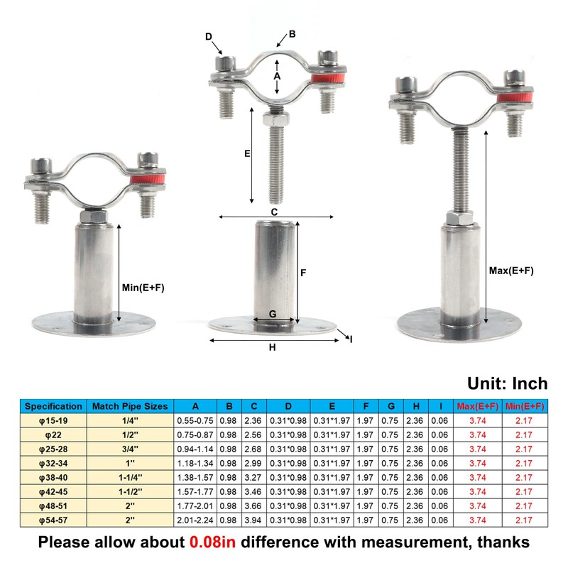 Kodilin 4PCS 304 Stainless Steel Wall Mount Ceiling Mount Pipe