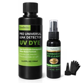 Yesibeike Automotive UV Leak Detector Dye Kit, 150ml High Visibility Tracer for Radiator Coolant Systems Hose Heater Core Water Pump and AC, Includes Dye Cleaner and Gloves