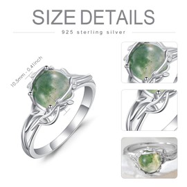 VONALA 925 Silver Moss Agate Ring Vintage Women's Moss Agate Jewellery Gift Ladies, Silver