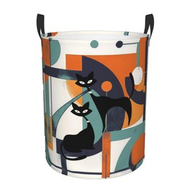 Mid Century Modern Atomic Cat Laundry Basket, Cat Basket，Mid Century Laundry Basket，Cat Toy Basket，Vintage Wire Laundry Hamper Collapsible Large Capacity, Waterproof, Machine Washable Basket