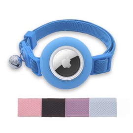 Cat Collar with Airtag Holder, Breakaway Elastic Kitten Collar with Bell, Safety Buckle and GPS Tracker Collar for Girl Boy Cats, Kittens, Puppies, Blue