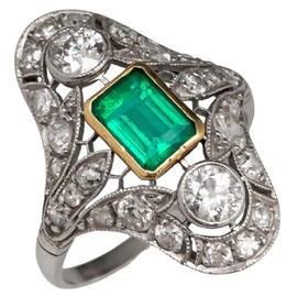 Xiaomei 10k Yellow Gold Vintage Style Genuine Emerald and Diamond Ring Size 6-10 (Size 9)