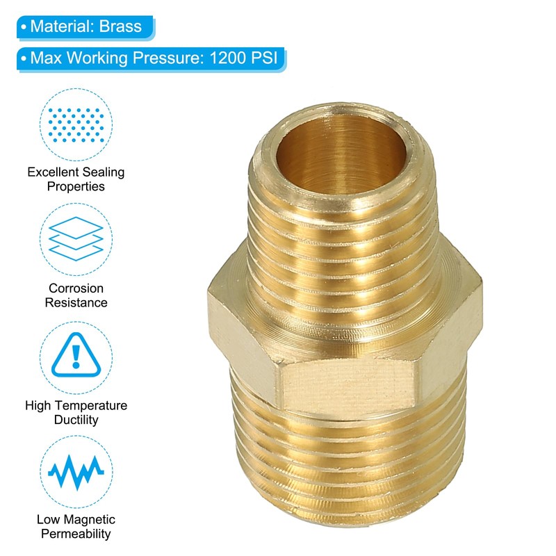 PATIKIL Solid Brass Hex Nipple Pipe Fitting Thread Adapter, 4