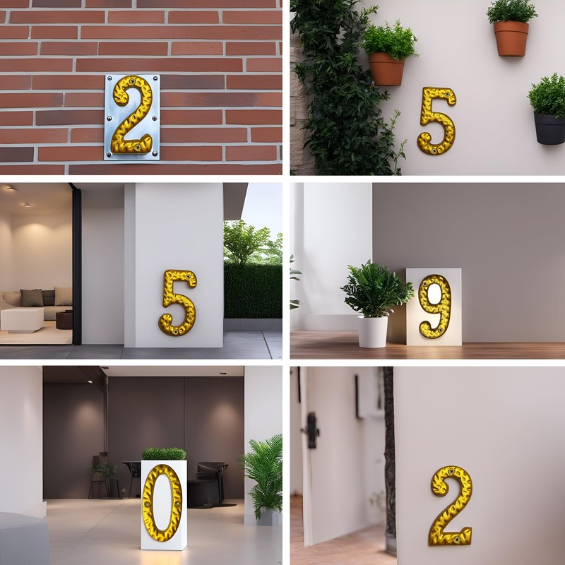 4" Golden Hammered Cast Iron House Numbers | Stylish Home