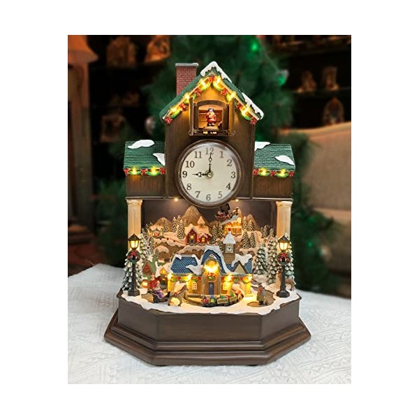 Moments In Time Christmas Decor Cuckoo Clock with Christmas Village Scene, with LED Lights, Christmas Music, and Animation - Power Adapter (Included) (18.7" H x 12.2" W x 8.1" D)