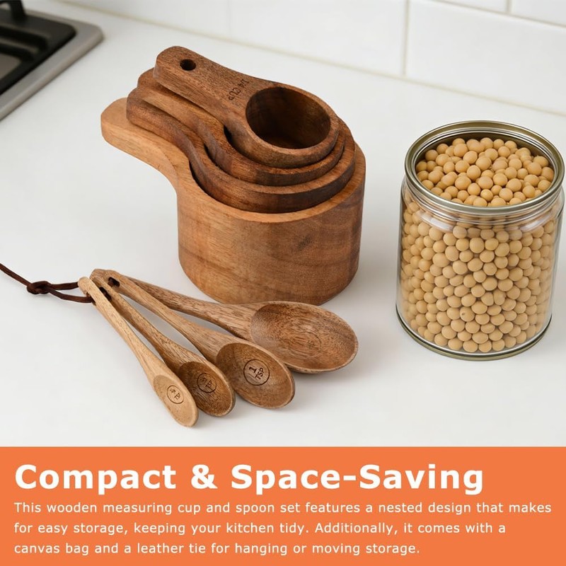 8-Piece Acacia Wood Nesting Measuring Cups and Spoons Set, Laser