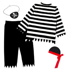 Wosixima Toddler Boys Girls Pirate Costume Outfit, Role Play Dress Up Clothes Set for Baby, Child Role Play Long Sleeve Tops and Pants with Hat and Eyepatch, 12-18 Months