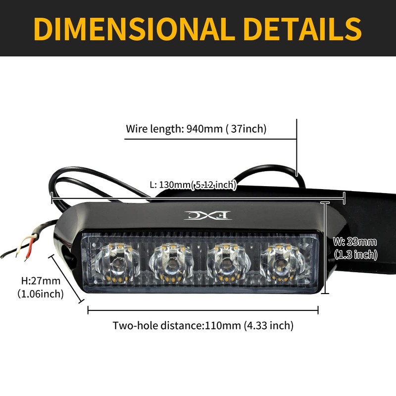 FXC 2pcs 4-LED Surface Mount Flashing Strobe Lights for Truck