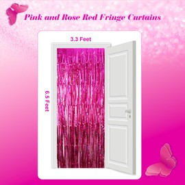4 Pack 3.28×6.56 ft Pink and Rose Red Metallic Tinsel Foil Fringe Curtains Photo Booth Backdrop Decor Streamers Fringe Backdrop for Birthday Wedding Engagement Baby Shower Holiday Party Decorations