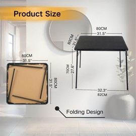 Portable Square Folding Multipurpose Card Table with Padded Vinyl Top, Easy Clean Surface, Sturdy Metal Legs, Versatile Indoor/Outdoor Use, Lightweight and Space-Saving (Black, 31.5 Inch)