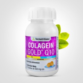 Colagein Gold Q10 (60 pz de 550 mg/cu) - Suplemento que contiene colágeno hidrolizado, queratina, resveratrol, Q10, acai, blueberry, noni, arándano, semilla de uva, mangostan y goji. Apoyo para articulaciones, piel, cabello, uñas y bienestar celular. TECNUTRITIONS