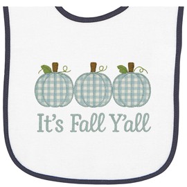 inktastic Fall Y'all Blue Gingham Pumpkins Baby Terry Cloth Bib White and Navy 465b4