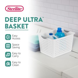 Sterilite 6-Pack Deep Ultra Basket, Open Top Plastic Storage Organizer, White - Classic Baskets for Organizing Countertops, Pantry Shelves, Kitchen Cabinets, Laundry Rooms or Home Offices