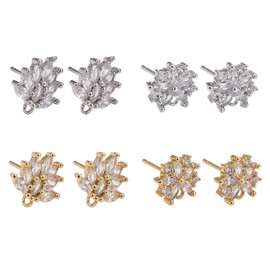 BEEFLYING 8 Pieces Flower Shaped Stud Earrings Brass Micro Pave Cubic Zirconia Earrings Jewellry Findings for Women (Gold and Platinum)