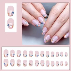 Ztcily Short French Tip False Nails Pink Pure, Press on Nails Almond Short, False Nails Easter Women and Girls