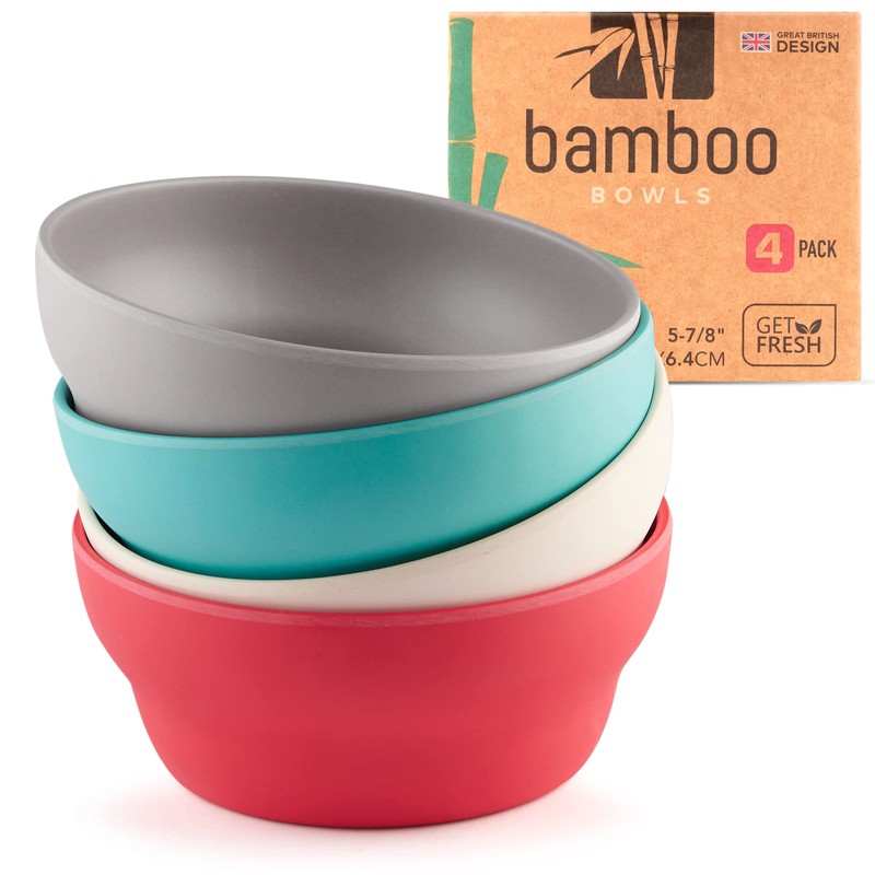 GET FRESH Bamboo Bowls 4 Pack, Bamboo Fiber Dinnerware Set,