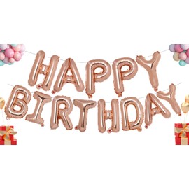 ACCEVO Rose Gold Happy Birthday Balloons Banner 16 Inch Mylar Foil Letters Balloons Reusable Balloons for Women, Men, Boys & Girls Birthday Party Decorations Supplies