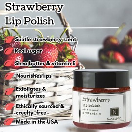 Nabila K Lip Polish with Honey and Vitamin E, Lip Scrub for Dry and Chapped Lips, Strawberry Lip Repair Sugar Scrub, 1 oz