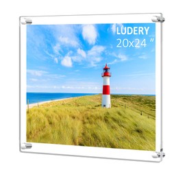 Ludery 20x24 Clear Acrylic Wall Mount Floating Picture Frame for Wall, Frameless Photo Frame Panel For Degree Certificat, artwork and family portraits(Full Frame is 22.6x 26.6inch)-1Pack