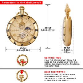 Alwesam Copper Tourbillon Moon Phase Hand Winding Mechanical Pocket Watch Gold Roman Number Scale Case Fob Watch