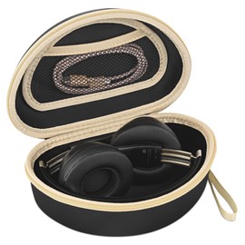 STUKCAZE Portable Headphone Case for Beats Studio Pro, Solo 4, Solo 3, Studio 3, Over Ear Headphone Hard Shell Case, On Ear Headphone Case with Mesh Pocket for Cable (Black-Brown)