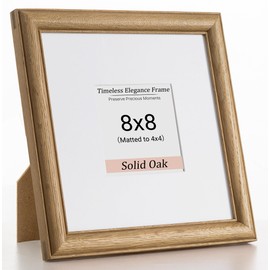 Heimlove 8x8 Picture Frame,8 x 8 Solid White Oak Square Photo Frame with Tempered Glass,8"x8" Handcrafted Wood Frame Matted to 4x4 Photos for Wall or Tabletop Art Photo and Prints,1 Pack