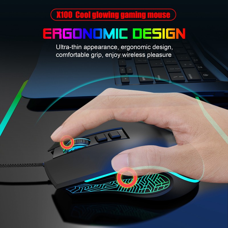 Gaming Mouse USB2.0 4 Adjustable DPI RGB Backlit Ergonomic Design