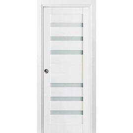 SARTODOORS Sliding French Pocket Door with Frosted Glass | Quadro 4266 White Silk | Sample of Door Color