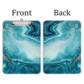 Hongri Plastic Clipboard, Standard A4 Letter Size for Students, Teacher, Woman and Kids, Low Profile Clip, Decorative Clipboards, Cute Clipboard Custom Pattern, Size 9" x 12.5", Teal Marble