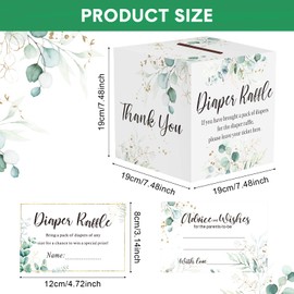 Pajean Diaper Raffle Box for Baby Shower with 50 Pcs Greenery Diaper Raffle Tickets Baby Shower Party Decorations Leaves Insert Invitations Card, Bring a Pack of Diapers to Win Prize Games