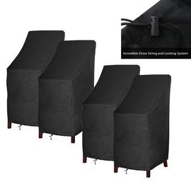 Outdoor Patio furniture Cover Waterproof Durable Outdoor Bar Stool Cover Premium Stairs Cover Stackable Chairs Cover Black Thick Oxford Cloth (L27.5 x D27.5 x H49.2 inch, 4 Pack with Lock Hole)