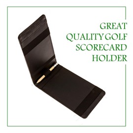 FB FUZZYBUNKERS Quality Leather Golf Scorecard Holder - Yardage Book Cover - Golf Yardage Book - Golf Scorecard Book -Free Pencil and Stat Tracker Sheet (Black)