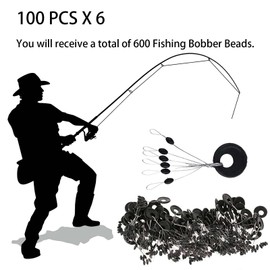 VIPMOON 600 Rubber Fishing Bobber Stopper, Rubber Stopper Line Stopper, Fishing, 6 in 1 Rubber Beads, Floats Fishing, Black, 3 Sizes Available (Oval, XS)