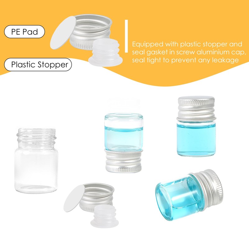 Cadbibe 5ml Glass Vials with Screw Caps and Plastic Stoppers,