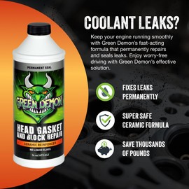 Green Demon Head Gasket and Block Repair | Ceramic Reinforced Head Gasket Sealer | Advanced Coolant Leak DIY Permanent Repair | Engine/Cylinder Sealant | for Cars, SUVs, Trucks | 16oz
