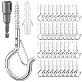 Dayalo Pack of 48 Screw Hooks, Small Screw Hooks, Stainless Steel, Screw Hooks with Safety for Plant Baskets, Bird Feeders, Wind Chimes, Fairy Lights, Includes 1 Wing Nut Driver