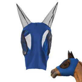 Fly Mask Horse, Horse Mask with Ears Protector Protection, Transparent Fine Mesh Horse Fly Mask, Thick Fleece Padding, Breathable Mesh, UV Protection Standard, Blue