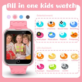 Smooce Kids Smart Watch,Boys Girls Smart watch for Kids with 24 Puzzle-Game Dual Cameras Music Videos Record Pedometer,Best Learning Smartwatch for Kids Gifts (Pink)