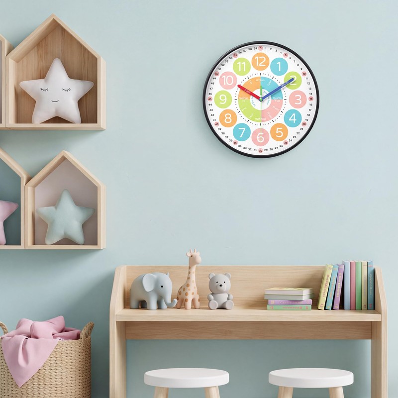 12" Educational Wall Clock, Colorful Time Teaching Analog Clock