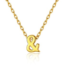 Silvora S925 Silver Letter Pendant, Name Initial Necklace, A-Z for Silver Name Necklace, Women, Children & Men, 46 cm + 5 cm Extension Chains, Gold