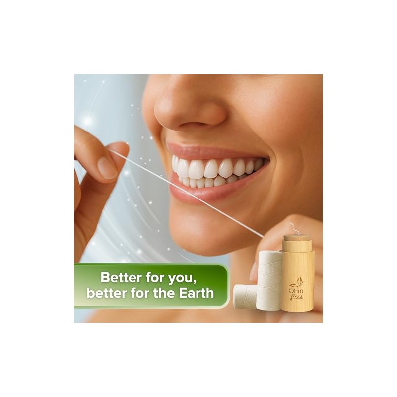 OhmFloss - Hilo dental biodegradable con soporte rellenable de bambú