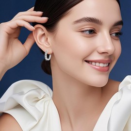 MISUMOR Moissanite Hoop Earrings Silver 925 Round D Colour VVS1 Clarity Moissanite Gold Earrings Women's Inner Diameter 12.8 mm Jewellery Women's Gifts for Women Mum Girlfriend, One size, Sterling