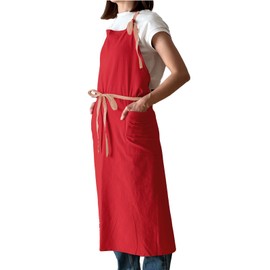 Drection Women's Long Apron, Color Switching, 2 Pockets, Below the Knee, Cafe Style, Neck Hanging, For Cooking, Housework, Gardening, DIY, Cute, Fashionable, Nordic Style, Nursery School Uniform, red