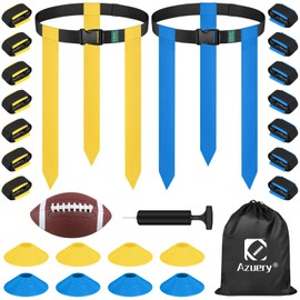 Flag Football Set - 14 Player Adjustable Flag Football Belts, Contains 42 Football Flags, 8 Practice Cones, Size 3 Football, Storage Bag and Pump, Perfect for Youth Adults & Children and Adult