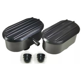 espeedpro21 Black Aluminum Finned Oval Air PCV Breather Combo Valve Cover Nostalgia Set of 2