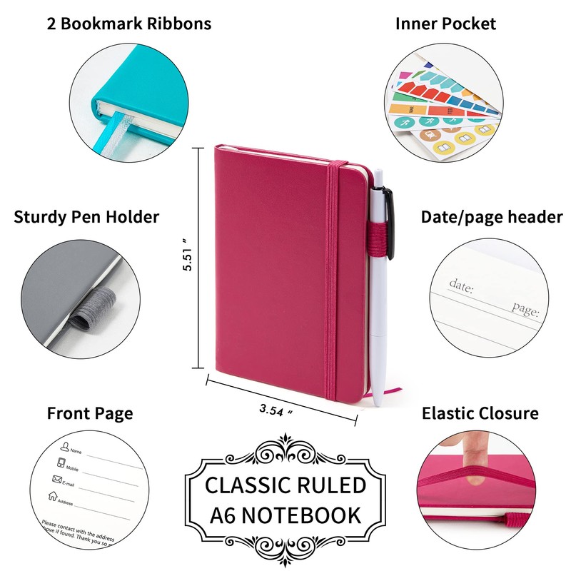 3 Pack A6 Pocket Notebooks, Feela Hardback Lined Small Notebooks