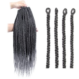 BOHOBABE Ombre Gray Box Braids Crochet Hair 24 Inch 8 Packs Long Prelooped Grey Crochet Box Braiding Hair (Tgrey)